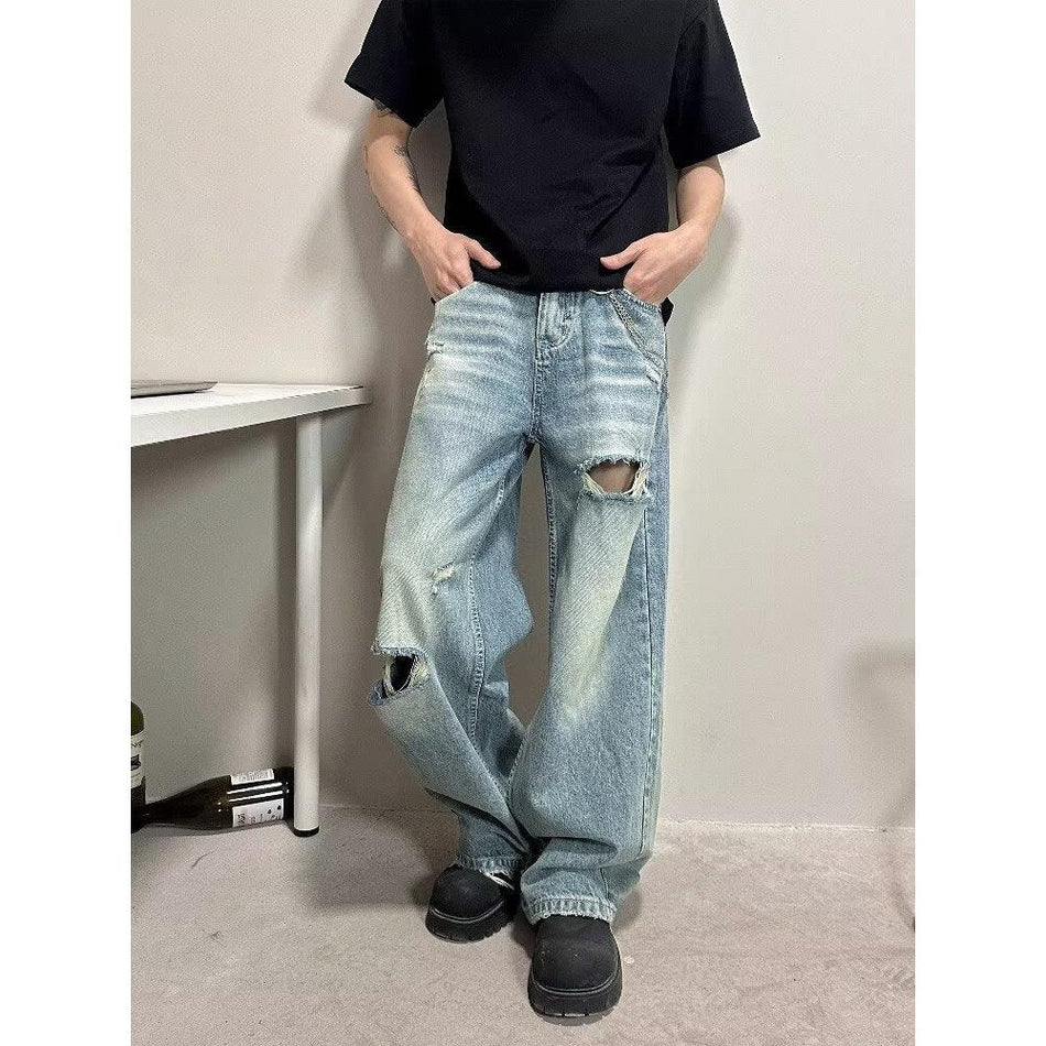 INSTOCK-Distressed Ripped Jeans  American Street Loose Fit