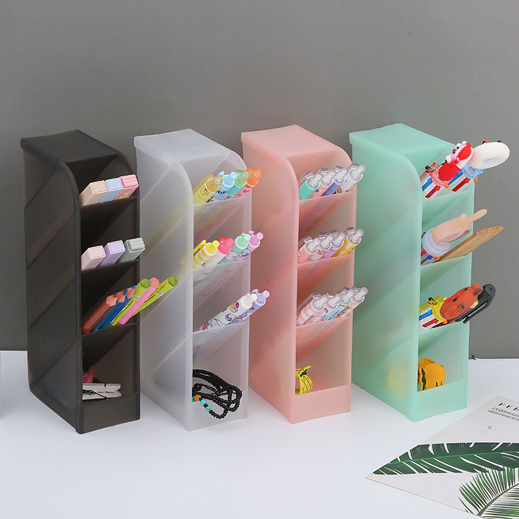 Oblique Multi-Grid Frosted Pen Holder – Desktop Organizer Box
