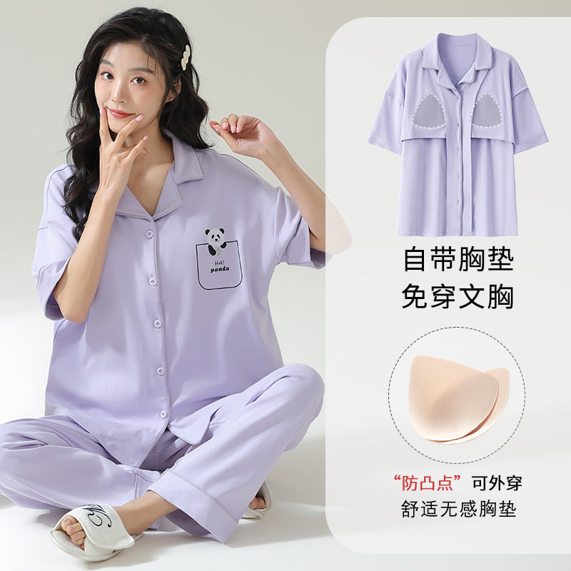 Women's Cotton Pajama Set with Chest Pad