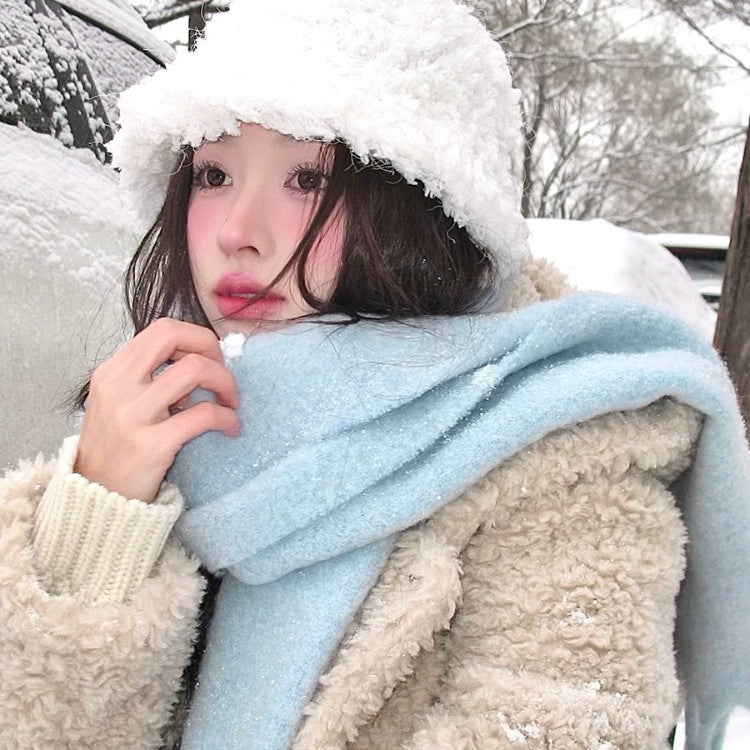 Pure White Korean Style High End Versatile Warm Scarf Womens