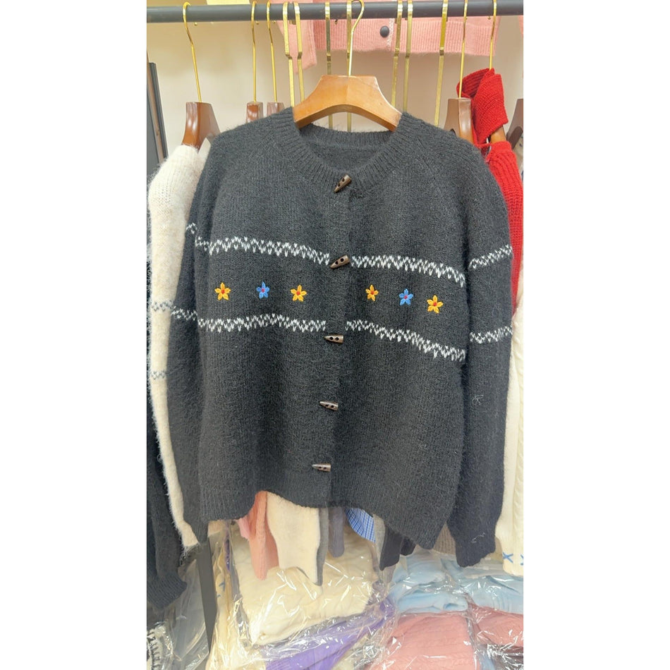 STOCK-Women’s Retro Jacquard Embroidery Knit Cardigan