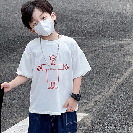 Boys’ Summer Cartoon T-Shirt 2025 – Cotton Loose Top – Summer Kids Fashion Nepal | Tudoholic