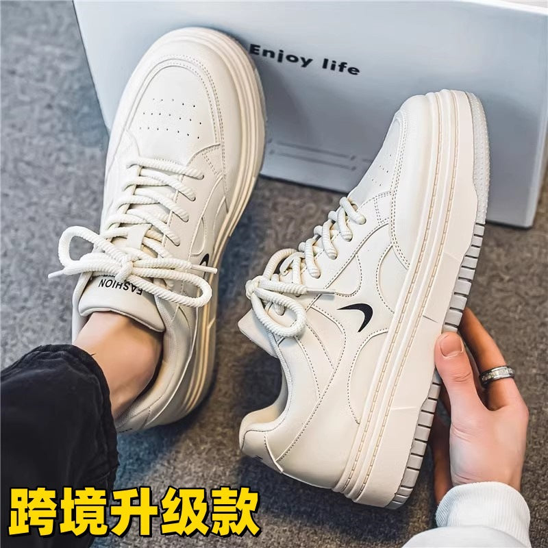 STOCK-Men’s White Korean Fashion Sneakers – 2025