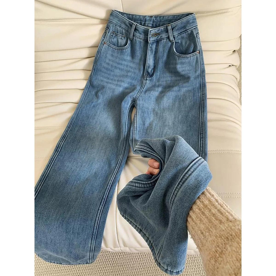 Plus Size Fleece-Lined High Waist Winter Jeans Women