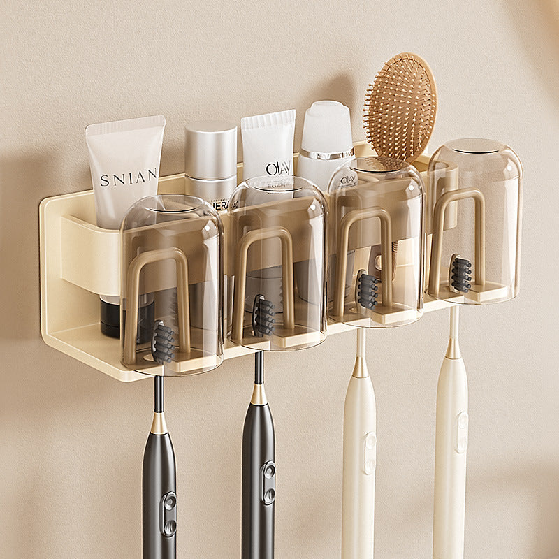 Cream Style Wall-Mounted Toothbrush & Mouthwash Rack