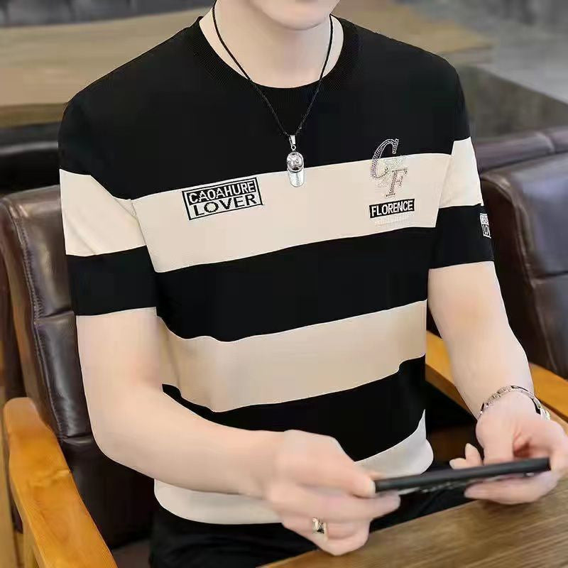 Men's Premium Korean-Style Striped Half-Sleeve T-Shirt
