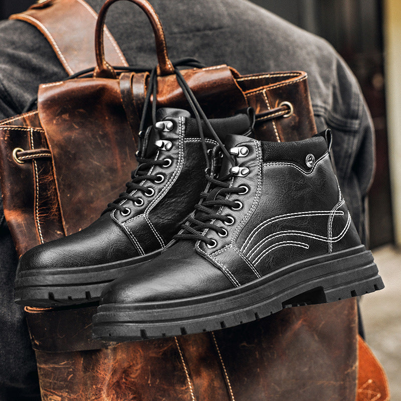 Men’s Black Leather Boots – Non-Slip Outdoor Work Shoes