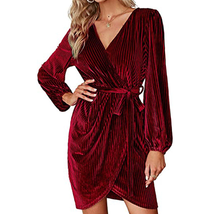 STOCK-V-Neck Pleated Wrap Dress – Short Party Style 🎉💃