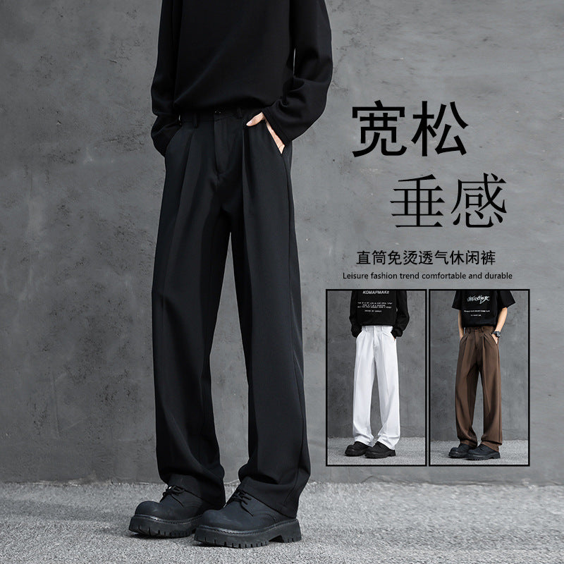 Men’s Black Straight Loose Anti-Wrinkle Casual Pants