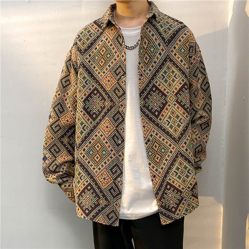 Vintage Baroque Men’s Overshirt Retro Ethnic Jacket