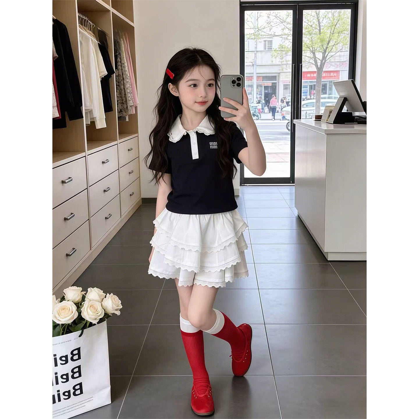 Girls Lace Polo Shirt & Cake Skirt Set – Elegant Kids Fashion Nepal | Tudoholic
