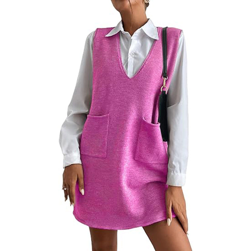 STOCK-Korean Wool Vest Dress