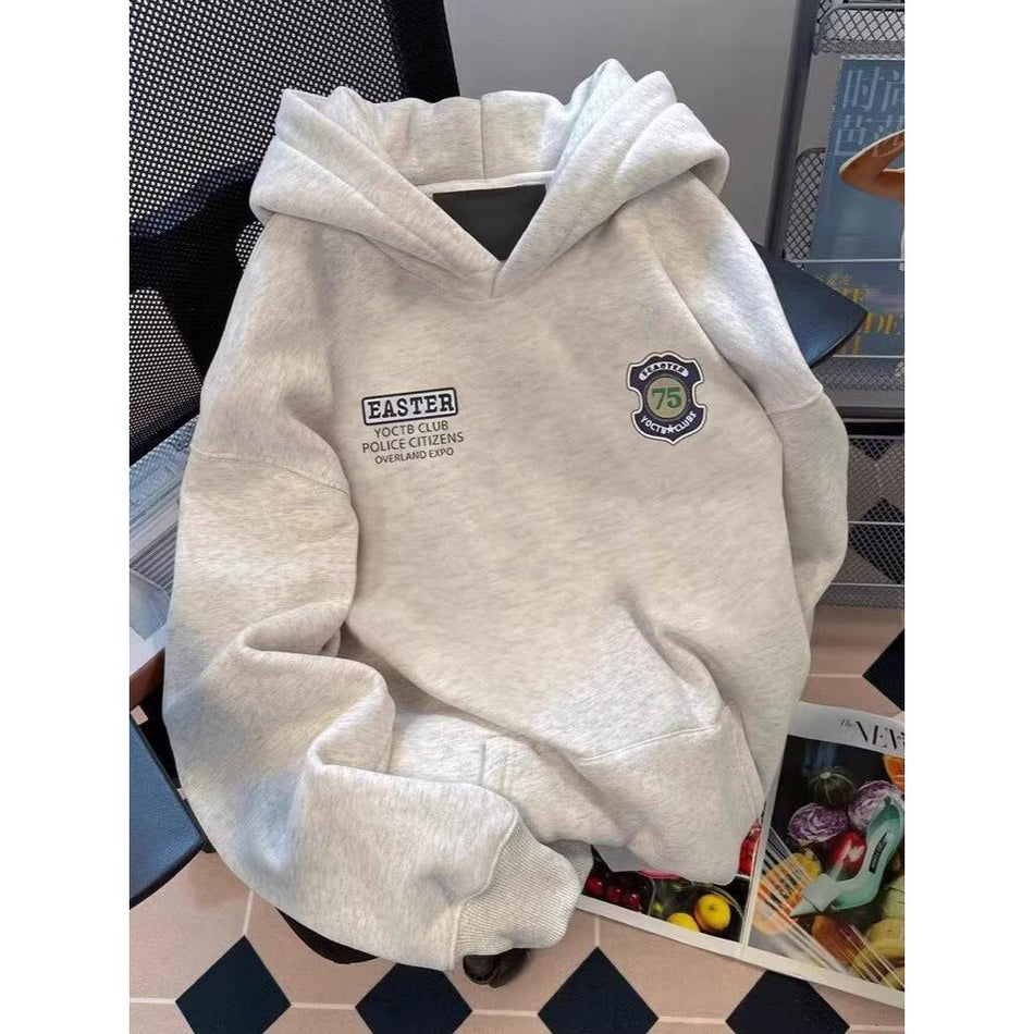 American Trendy Velvet Hooded Sweatshirt Men Heavyweight