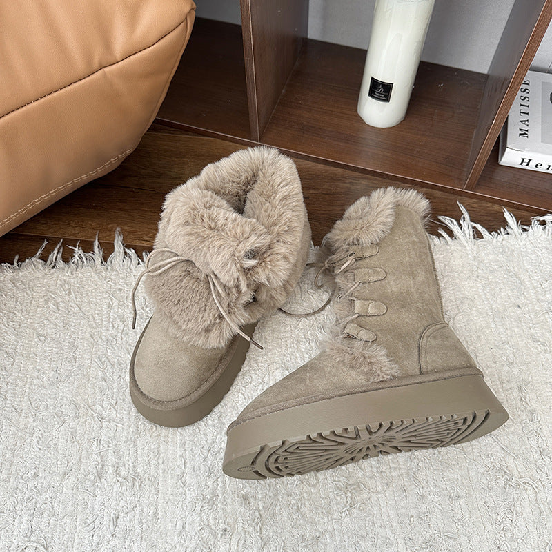 INSTOCK-Khaki High-Top Snow Boots & Warm Thick-Soled WoMen's