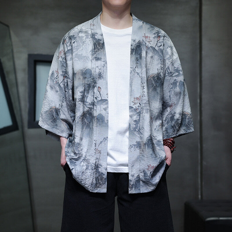Men’s Summer Chinese Style Kimono Cardigan Robe