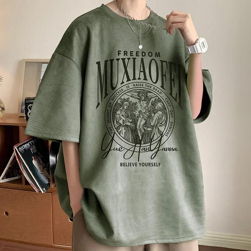 INSTOCK - Army Green Suede T-Shirt – Oversized American