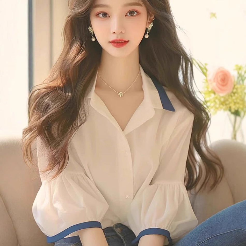 White Lantern Sleeve Shirt