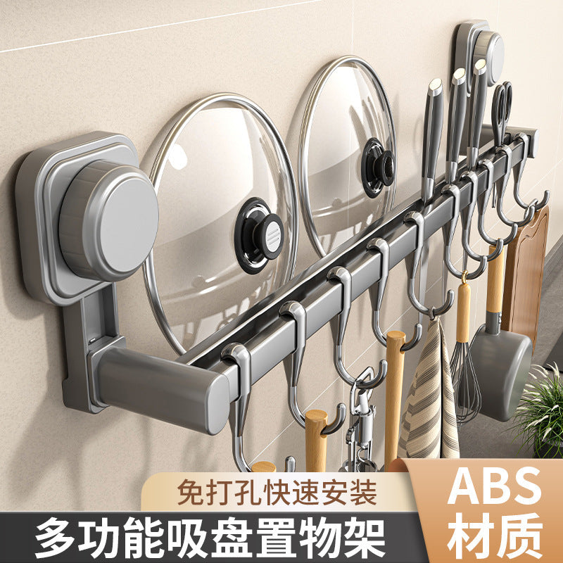 Wall-Mounted Kitchen Storage Rack with Hooks & Knife Holder
