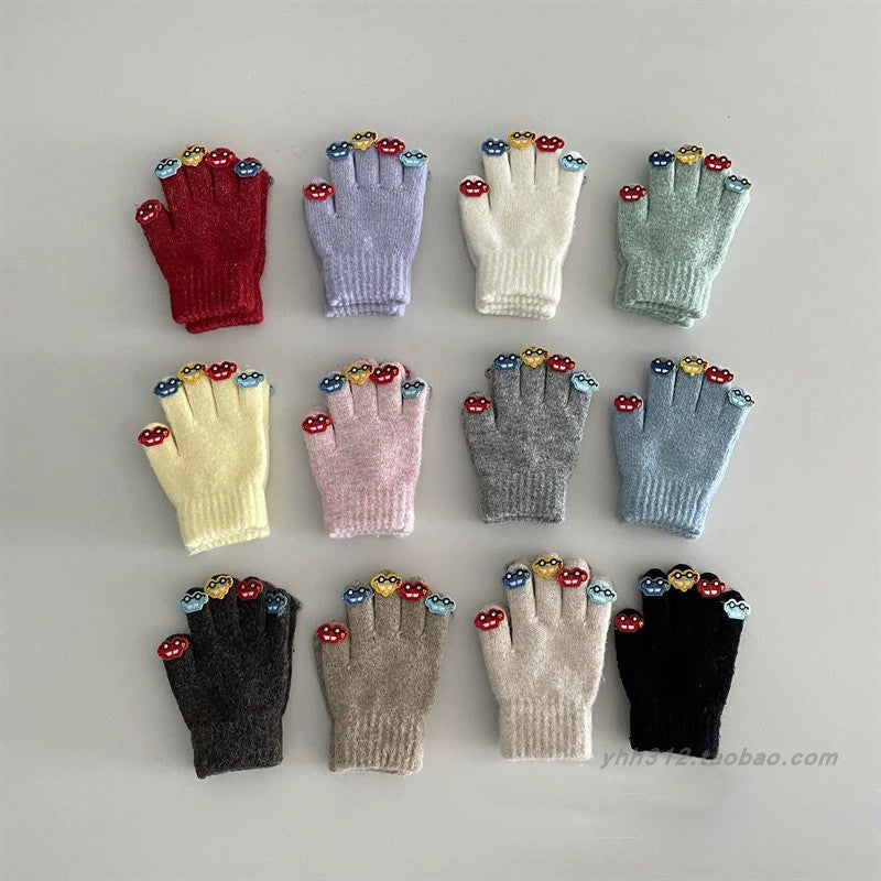 Korean Style Cartoon Knitted Finger Gloves for Kids