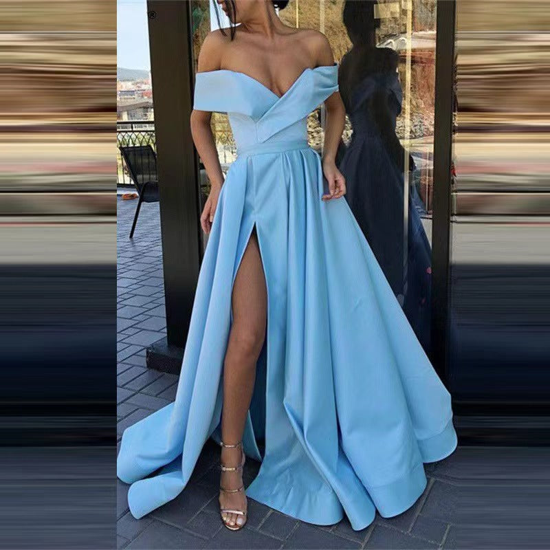 Satin Deep V Bridesmaid Evening Dress Women