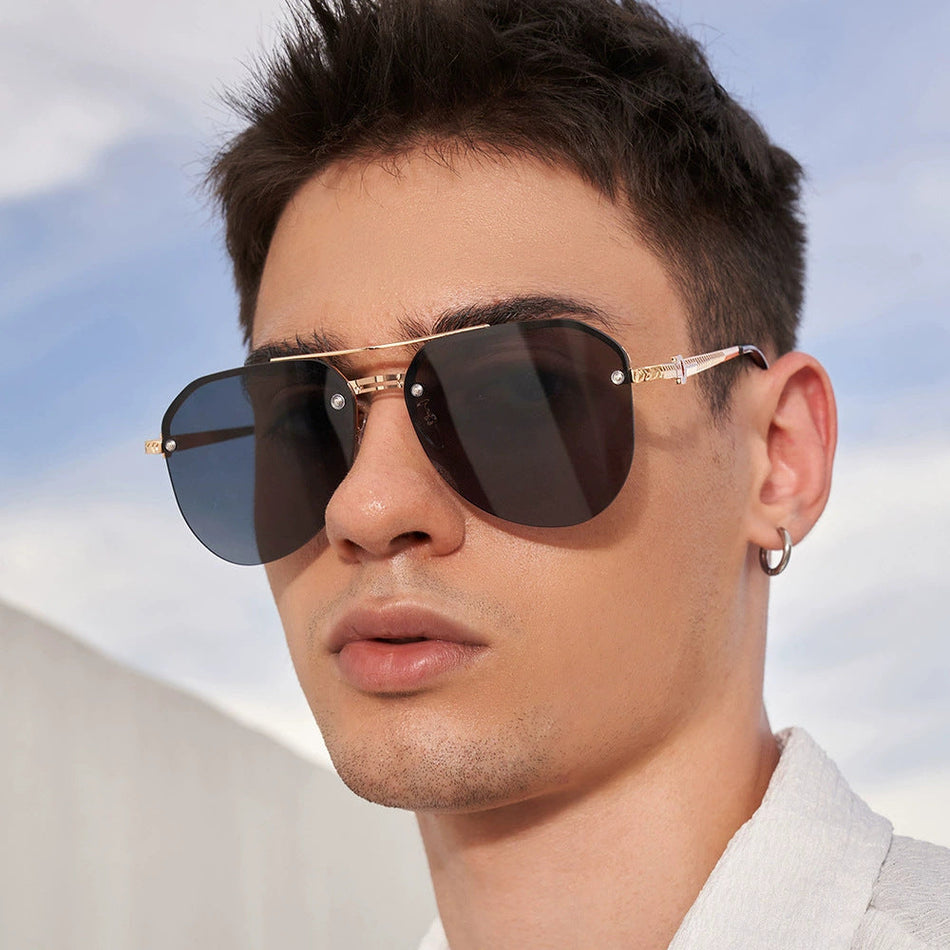 Half-Frame Double-Beam Aviator Sunglasses for Men & Women