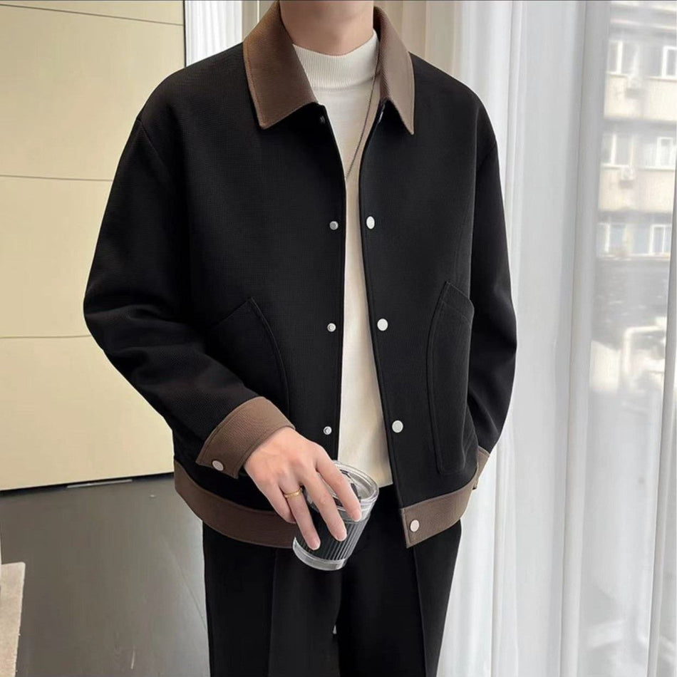 Men’s Autumn Winter Contrast Color Patchwork Jacket