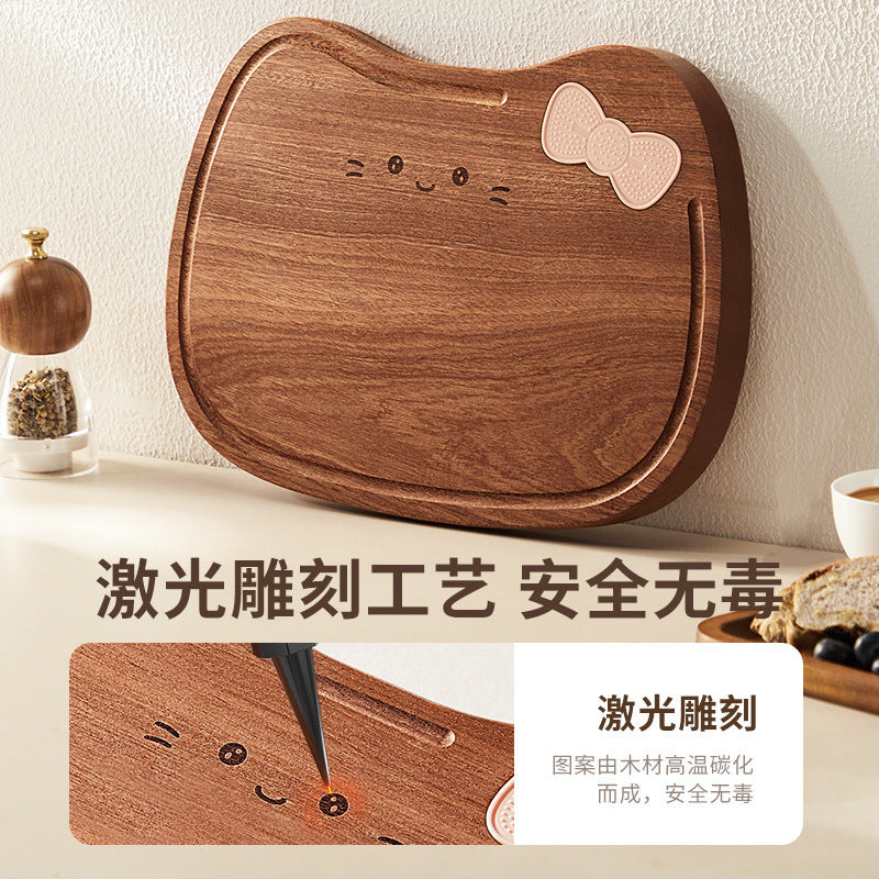 Solid Wood Cat & Kids Fruit Cutting Board Kitchen Use