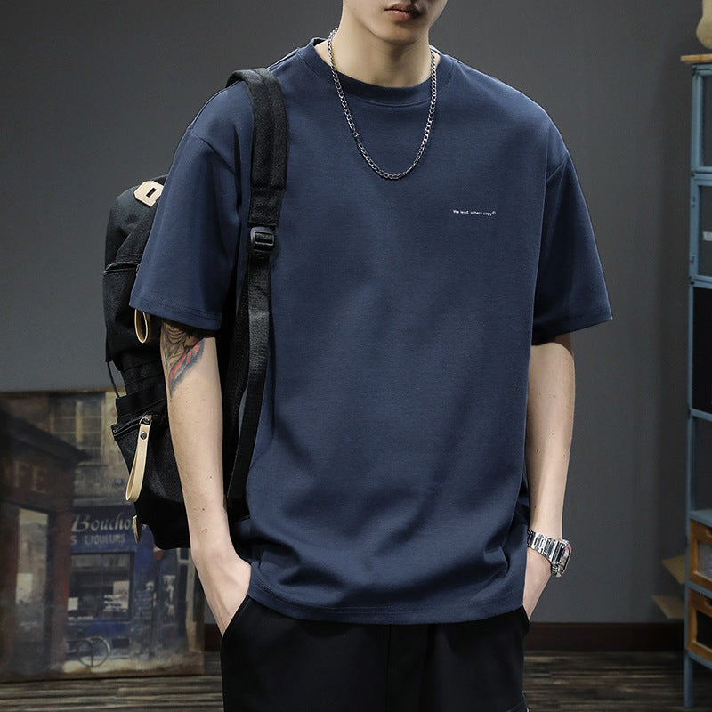 Men’s Heavy Cotton Loose Short-Sleeve White Summer T-Shirt