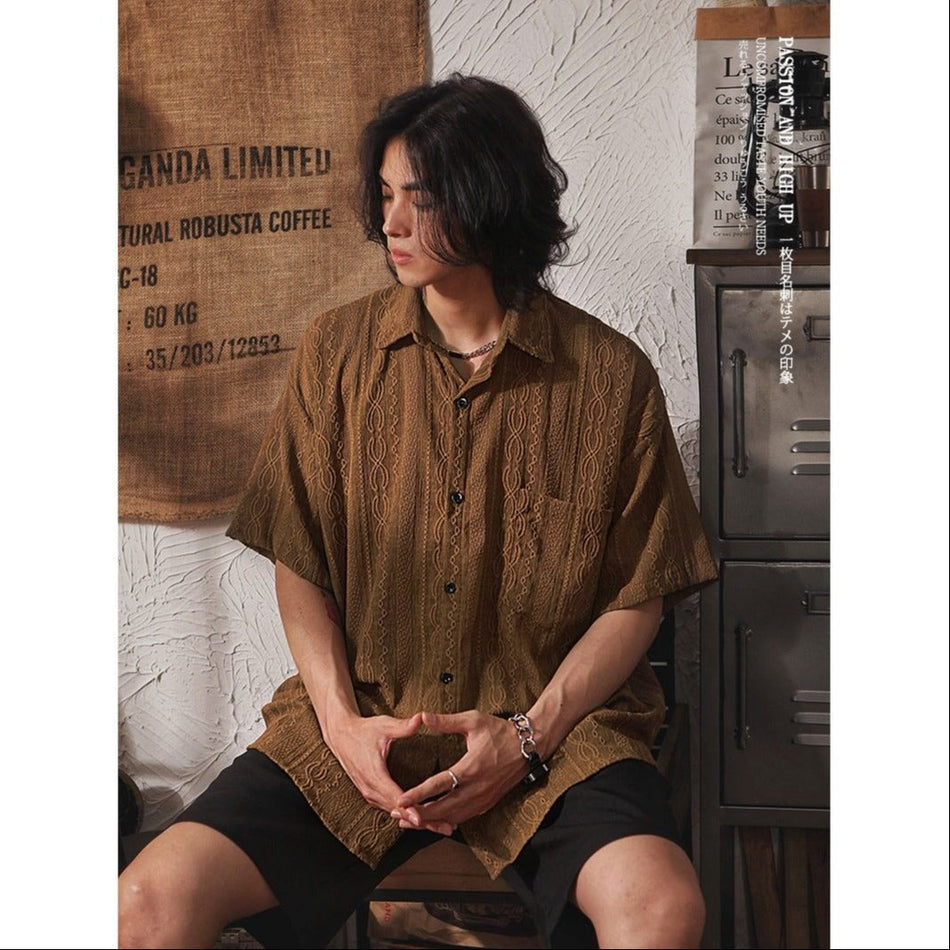 Men’s Japanese Retro Draped Short Sleeve Shirt – Ethnic Style