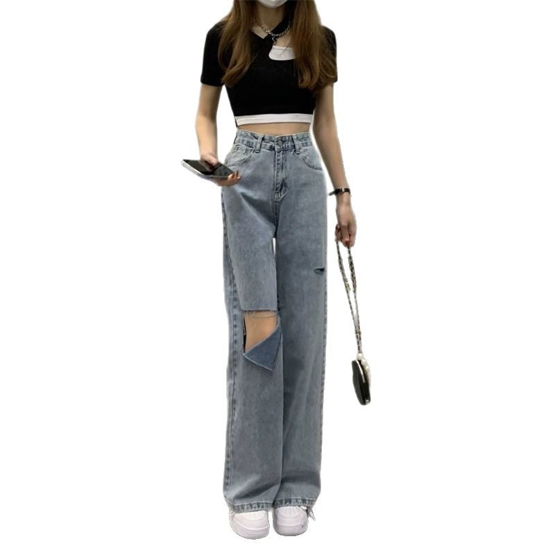 High Waist Ripped Retro Loose Wide-Leg Jeans