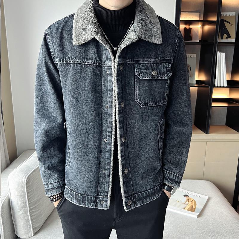 STOCK-Men's Winter Denim Jacket Fleece-Lined Thickened Lamb Wool