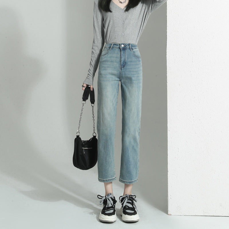 2026 Spring High-Waist Straight Cropped Women’s Jeans