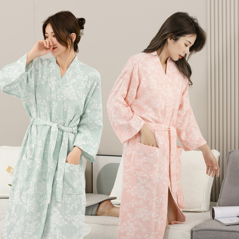Double-layer Gauze Cotton Bathrobe – All-Season Comfort