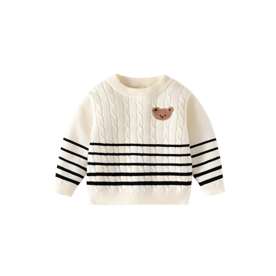 Striped Twist Knit Korean Style Pure Cotton Baby Sweater 2025
