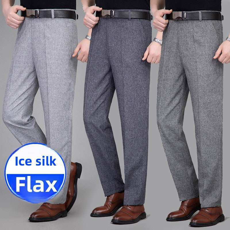 Men's Ice Silk Linen Pants – Summer Loose High Waist