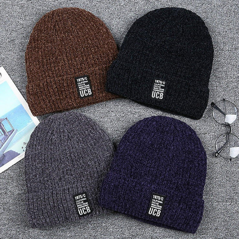 Men’s Thickened Fleece-Lined Knitted Winter Hat Korean Style