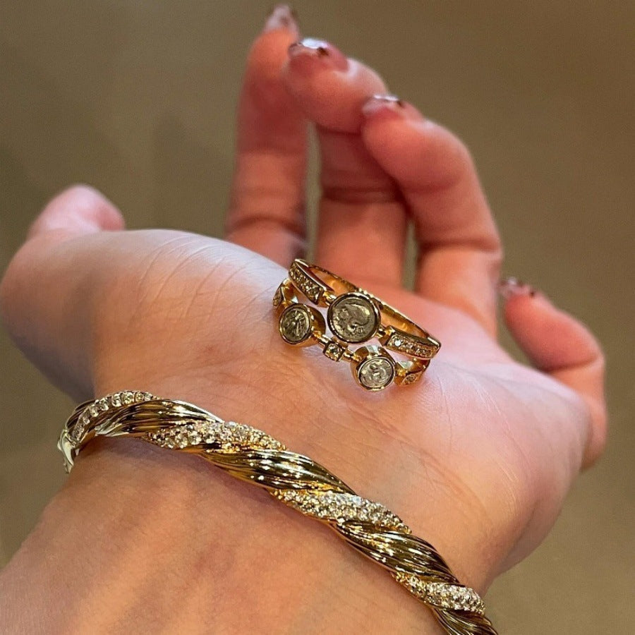 Vintage Athena Three-Coin Ring – Elegant Women’s Style