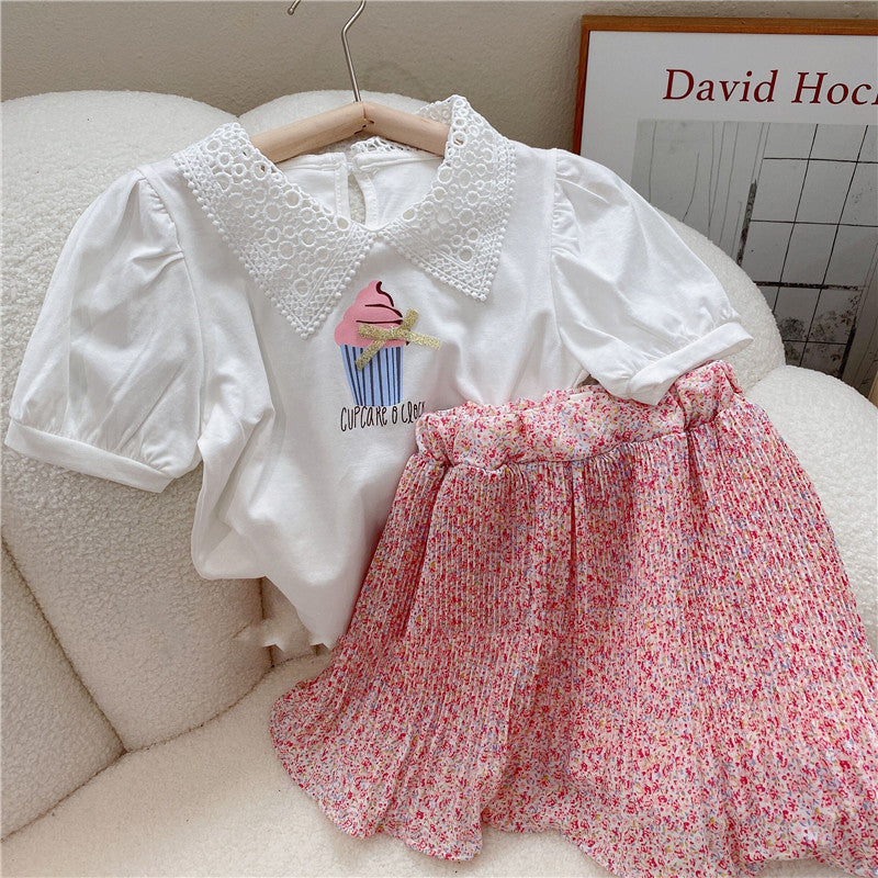 Girls' Summer Floral Skirt Set – Korean Style Outfit