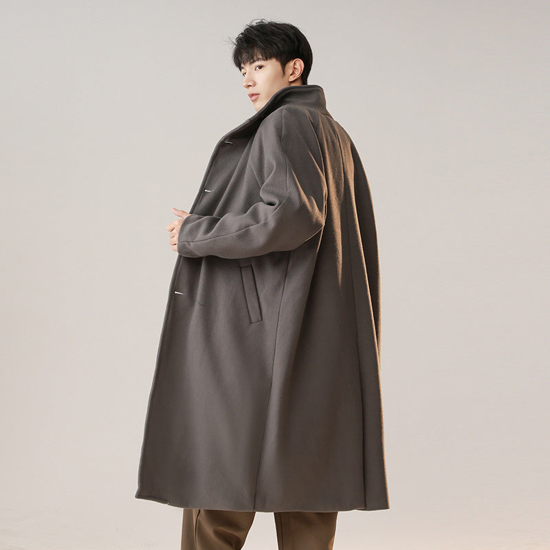 Men’s 2025 Mid-Length Loose Woolen Trench Coat