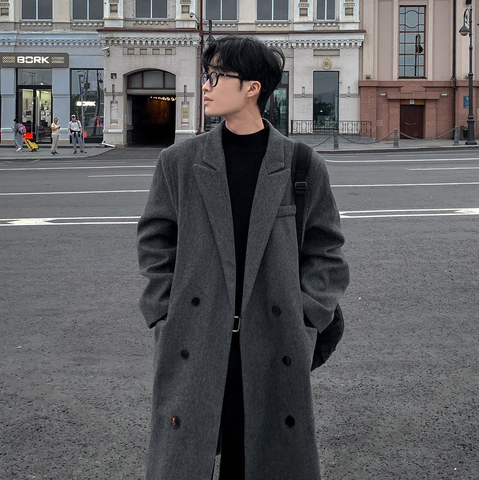 Men’s Woolen Mid-Length Coat Thickened Winter Trench Coat