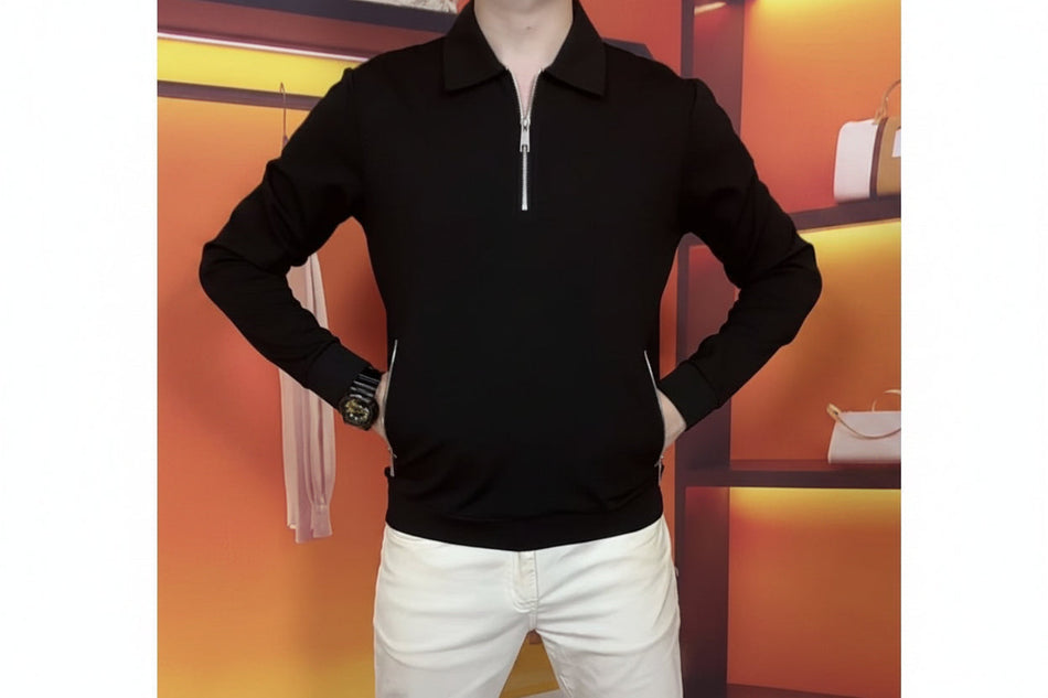 Men's Half Zip Long Sleeve Casual Polo Shirt
