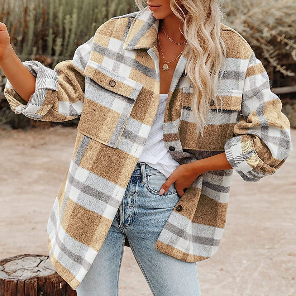 2026 Autumn Winter Women's Plaid Button Flannel  Shirt