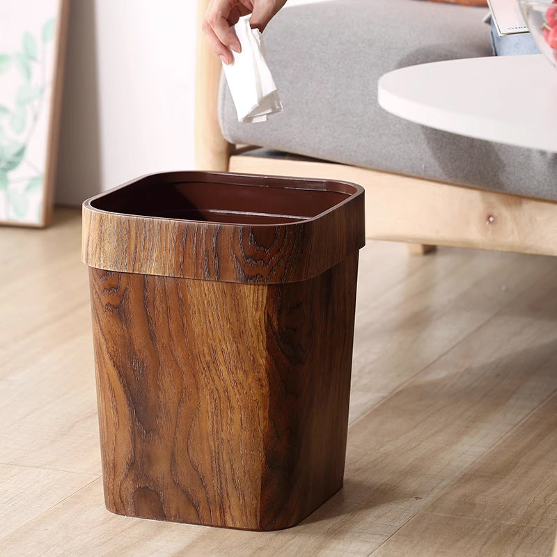 Wood Grain Trash Can with Pressure Ring