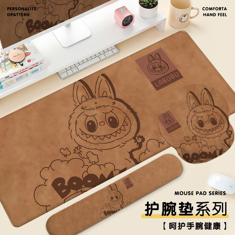 Brown Labubu Cute Desk Pad Set with Wrist & Keyboard Rest