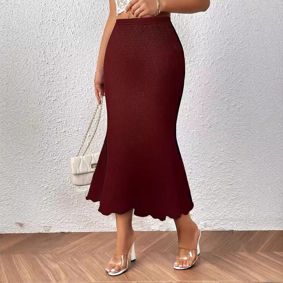 Elegant Knitted Jacquard Fishtail Long Skirt