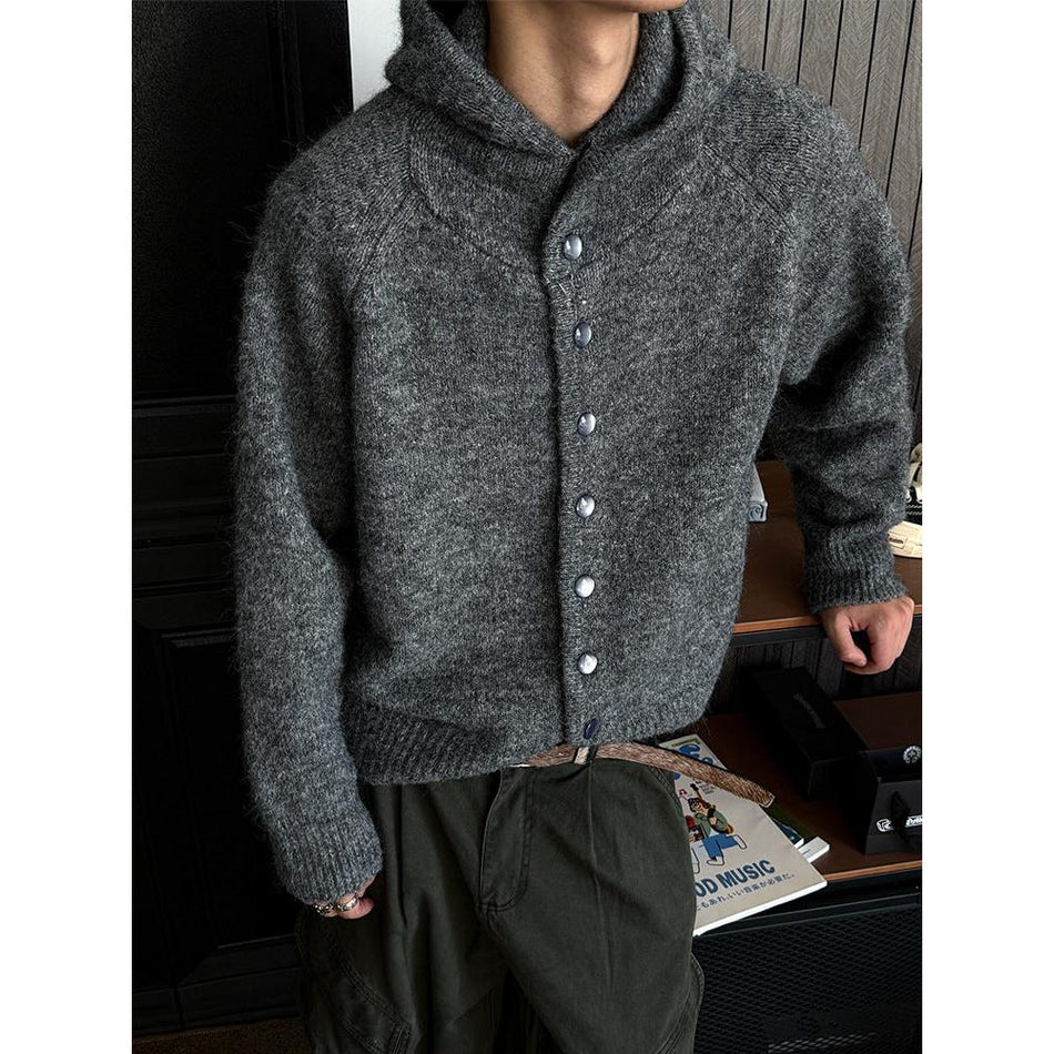 STOCK-Korean Style Hooded Knitted Cardigan Men's Loose Knitwear