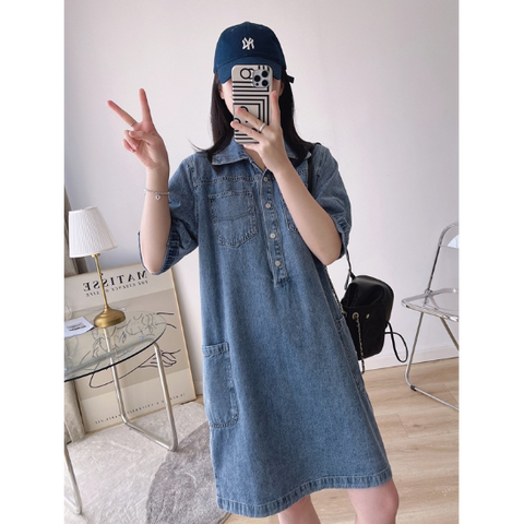 INSTOCK-Retro petite denim dress Polo lapel buttoned dress