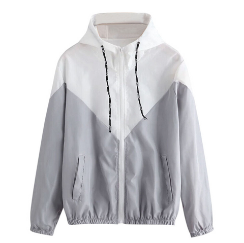 INSTOCK- White & Light Grey Colourblocked Hooded Jacket