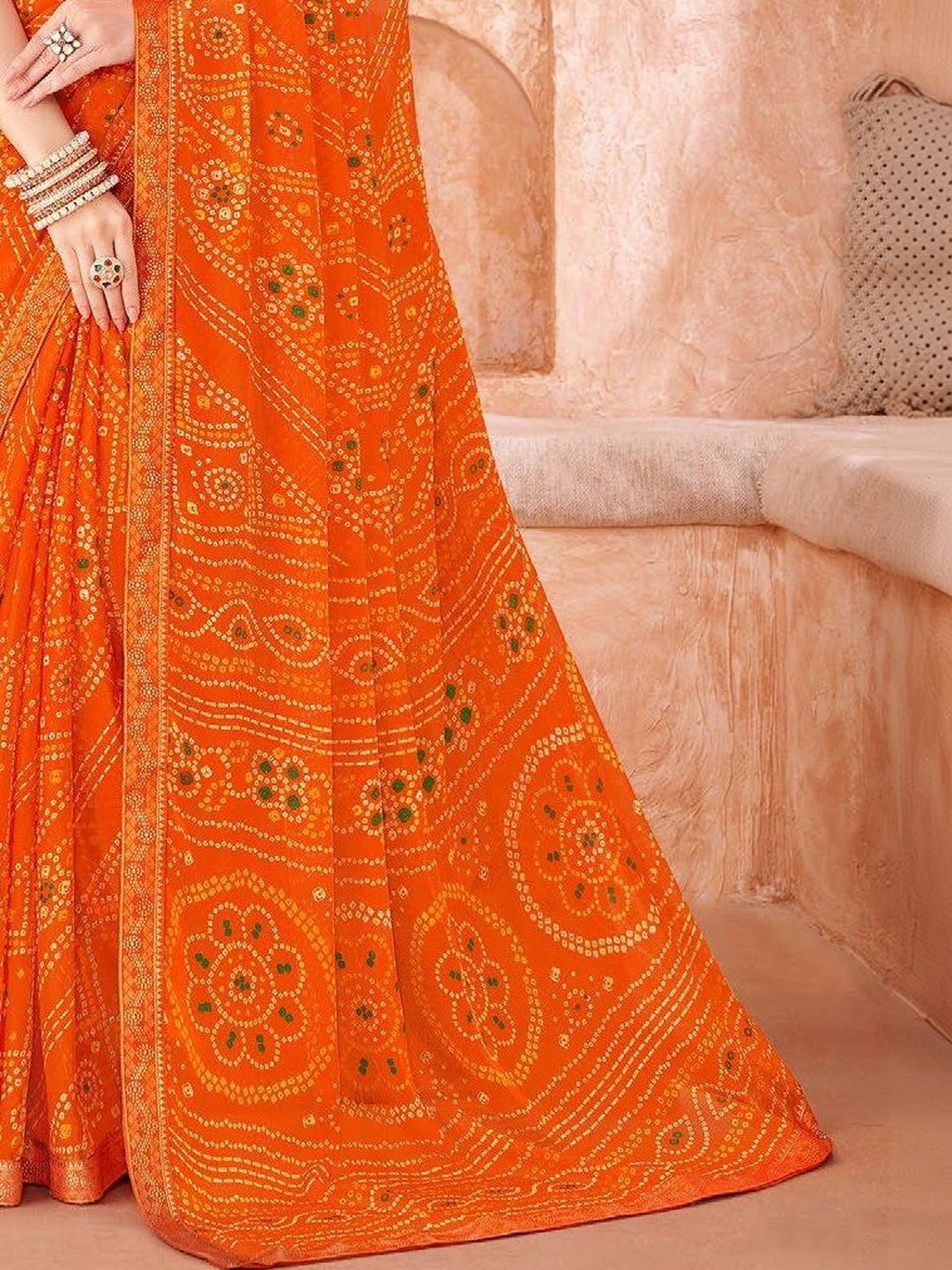 Bandhani Zari Pure Chiffon Bandhani Saree, Orange – Tudoholic