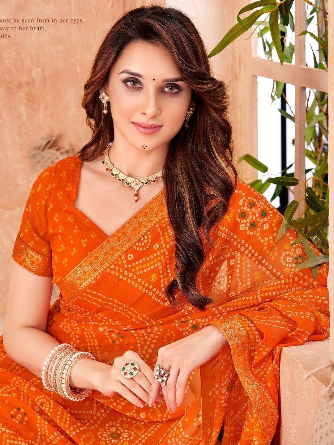Bandhani Zari Pure Chiffon Bandhani Saree, Orange – Tudoholic